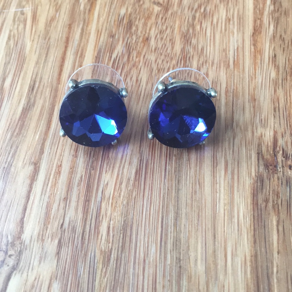 Blue Stone Button Earrings Posts NWT